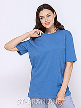 48,50,52,54,56. Жіноча базова однотонна футболка з м'якого та приємного бавовняного матеріалу - блакитна, фото 2