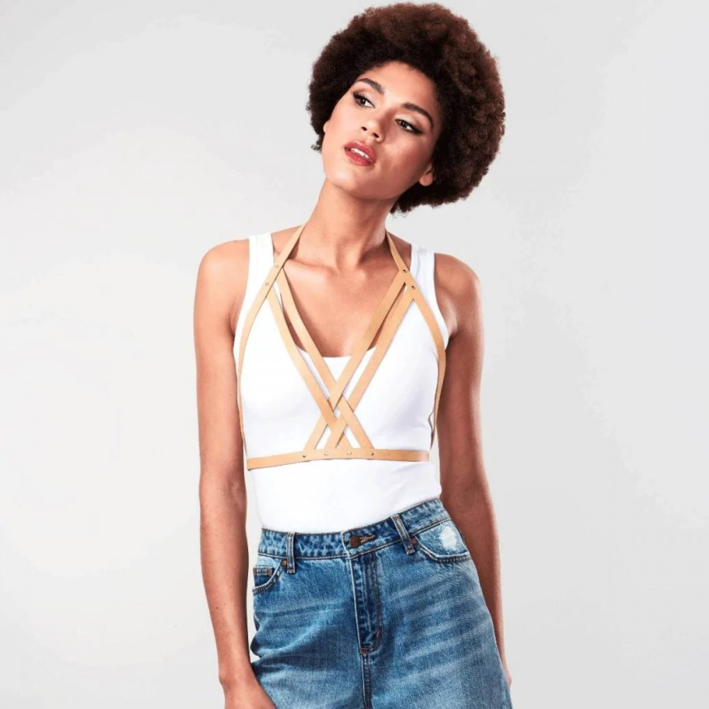 Портупея еротична жіноча Bijoux Indiscrets MAZE — Halter Bra Harness Braun, фото 1