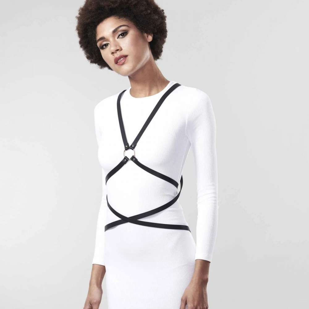 Портупея еротична жіноча з екошкіри Bijoux Indiscrets Maze — Multi-Way Body Harness Black, фото 1