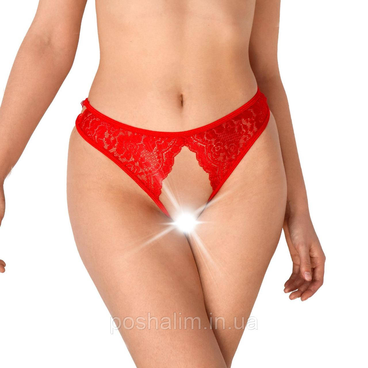Трусики жіночі еротичні з відкритим доступом червоні Art of Sex — Mia, розмір XS-M, Червоний, фото 1