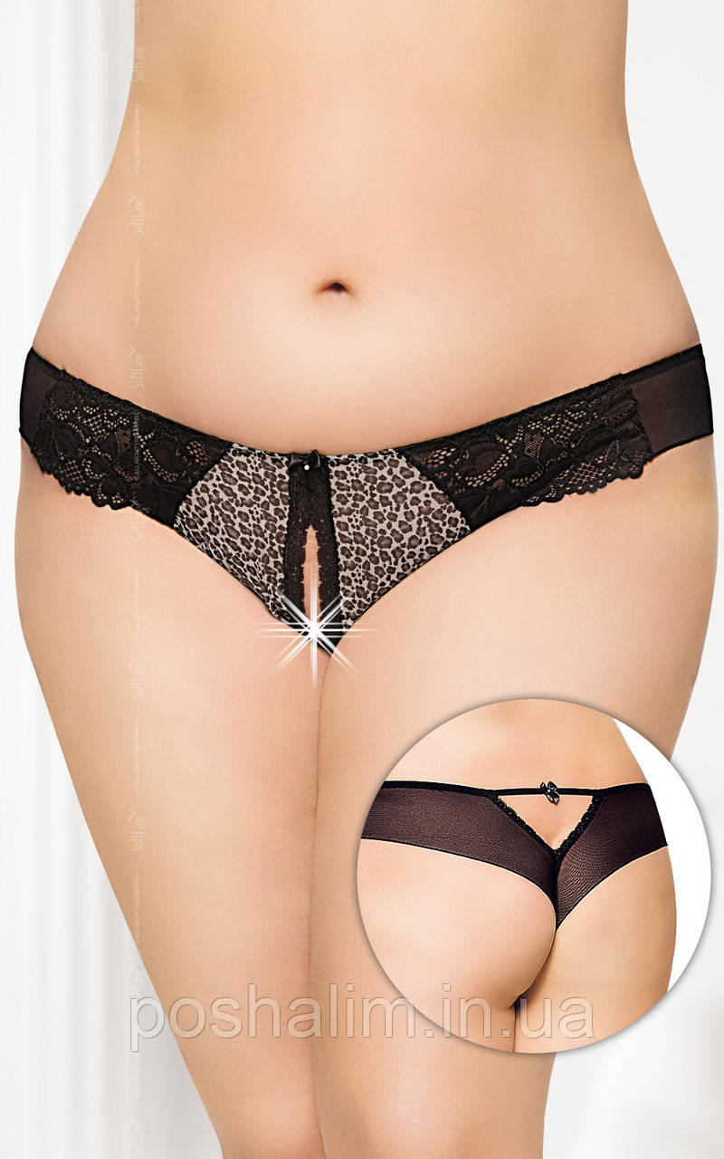 Трусики жіночі стринги чорні — G-string 2435 Plus Size, пантера, фото 1