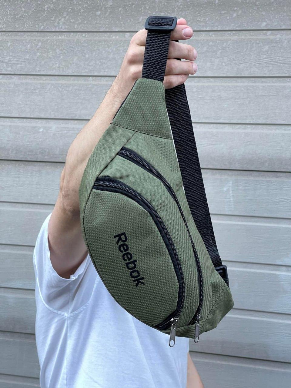 Бананка поясна чоловіча reebok хакі сумка через плече із регулятором сумка рибок