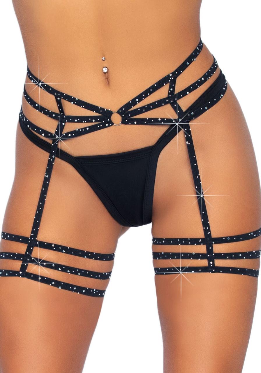 Гартери Leg Avenue Rhinestone garter strapps OS Black, фото 1