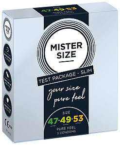 Презервативи набір Mister Size — pure feel — 47-49-53 (3 condoms), 3 розміри, товщина 0,05 мм