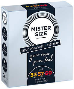 Презервативи набір Mister Size — pure feel — 53-57–60 (3 condoms), 3 розміри, товщина 0,05 мм