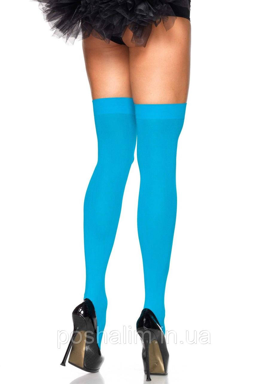 Панчохи блакитні Leg Avenue Opaque Nylon Thigh Highs OS Neon Blue, фото 1