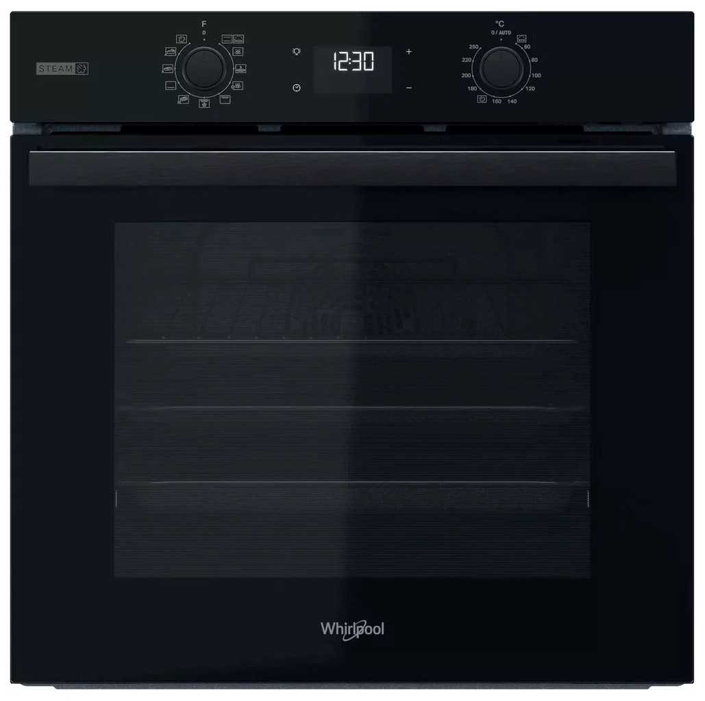 Whirlpool Духова шафа електрична, 71л, A+, дисплей, конвекція, телескопічні напрямні, пара, чорний