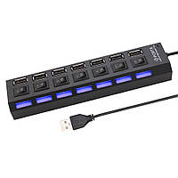 USB Hub 20 на 7 портов подсветка индикация работы 165х35х22 мм ЮСБ хаб UASHOP