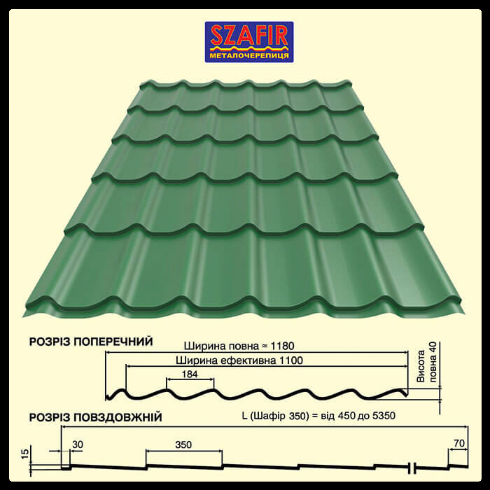Металлочерепица Blachy Pruszynski Szafir 400 mm 0.45mm PE 25mk - фото 9 - id-p563473643