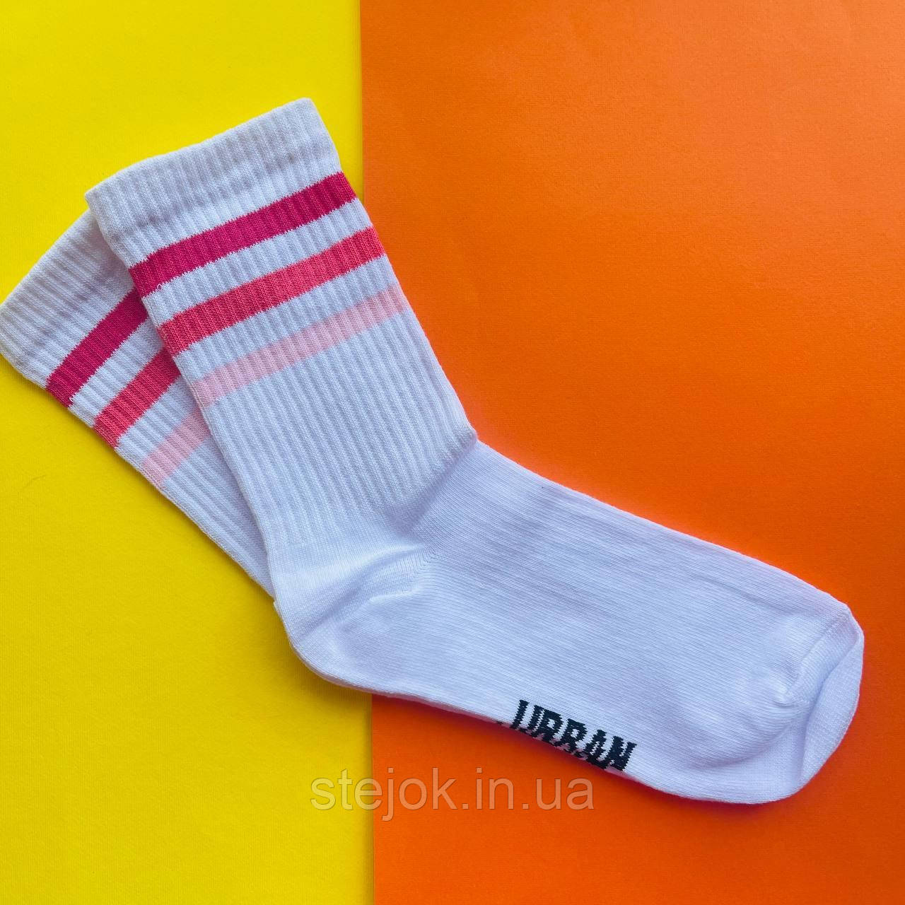 Шкарпетки жіночі "Сердечка" середні, розмір 36-40, колір білий зі смужочками, фото 1