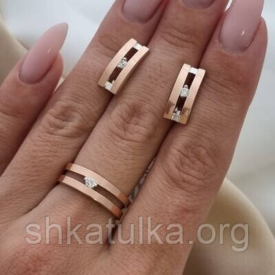 Срібний комплект з золотими вставками та фіанітами Секрет