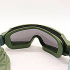 Тактичні окуляри з 3 лінзами / Панорамні вентильовані захисні окуляри для ЗСУ, фото 6