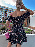 Плаття коротке чорне літнє софт із квітковим принтом, фото 2