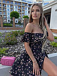 Плаття коротке чорне літнє софт із квітковим принтом, фото 4