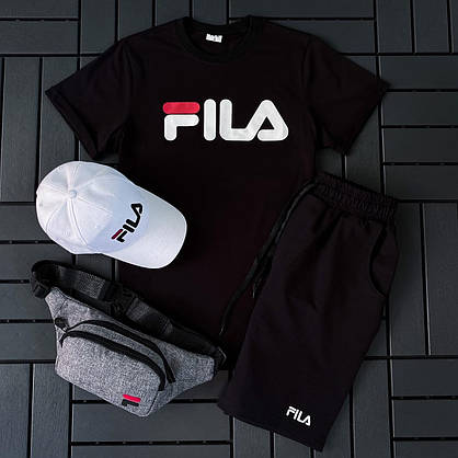 Спортивний костюм чоловічий FILA футболка шорти кепка та барсетка комплект 4 в 1 на хлопця повсякденний модний, фото 3