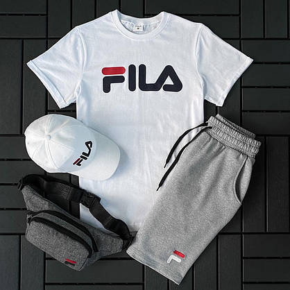 Спортивний костюм чоловічий FILA футболка шорти кепка та барсетка комплект 4 в 1 на хлопця повсякденний модний, фото 6