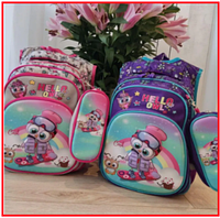 Детский школьный 4D рюкзак портфель для девочек Пингвин ранец для школы с пеналом и с тремя отделениями