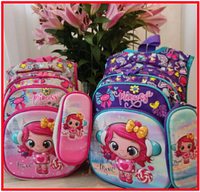 Детский школьный 4D рюкзак портфель для девочек Карамелька ранец для школы с пеналом и с тремя отделениями