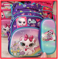 Детский школьный 4D рюкзак портфель для девочек cats Кошечка ранец для школы с пеналом и с тремя отделениями