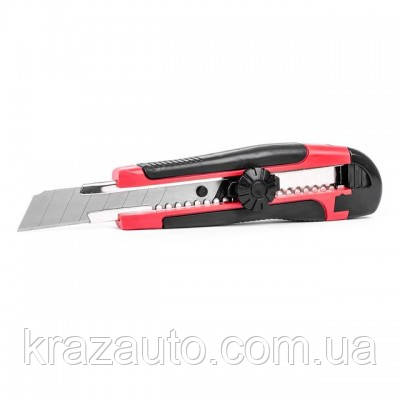 Ніж сегментний 18 мм, металева напрямна, погумована ручка INTERTOOL HT-0503