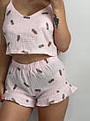 Піжама жіноча МУСЛІН з майкою та шортами АНАНАС РОЖЕВИЙ/БЛАКИТНИЙ 051/21, фото 2