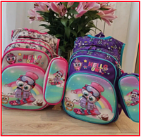 Детский школьный 4D рюкзак портфель для девочек Пингвин ранец для школы с пеналом и двумя отделениями средний