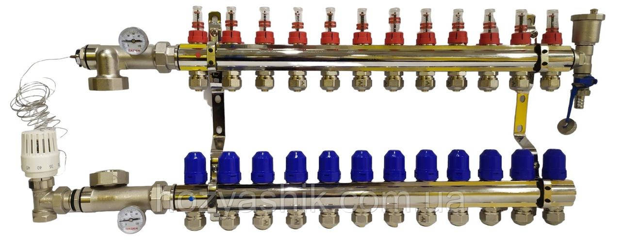 Колектор для теплої підлоги в сборі на 12 контурів латунний "KOER"