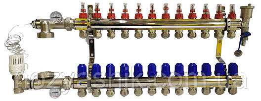 Колектор для теплої підлоги в сборі на 12 контурів латунний "KOER", фото 2