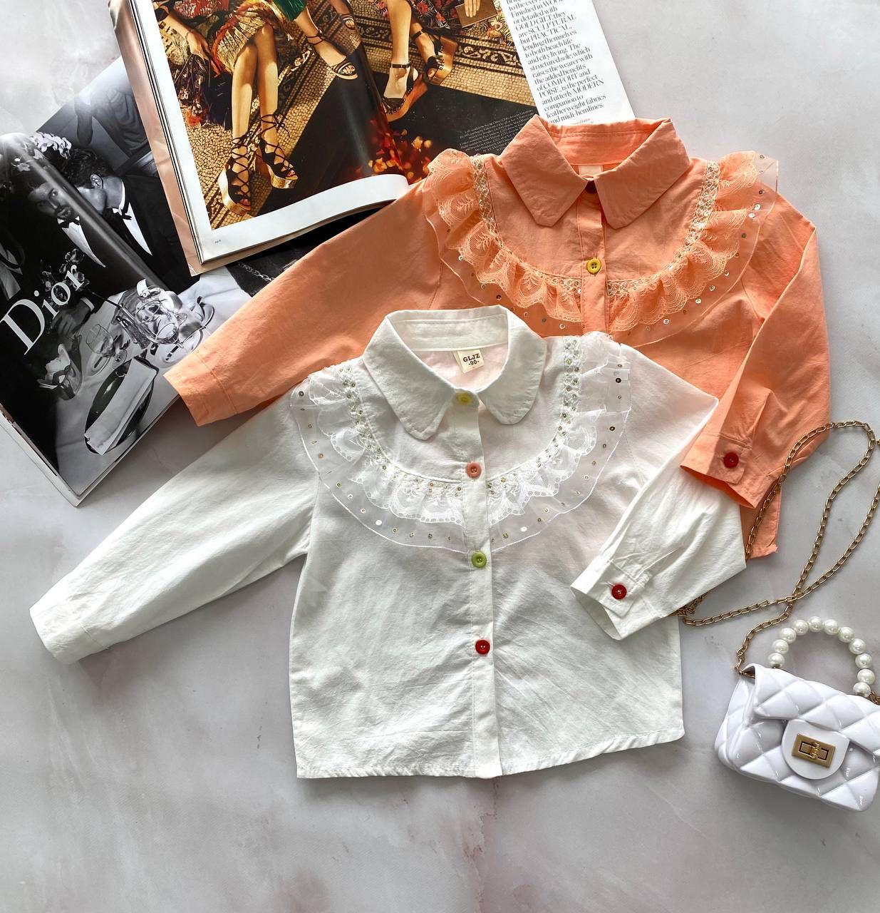 Нарядна шкільна біла блузка з мереживом 9894 1, GLJZ, Белый, Для девочек, Весна Осень, 90 , 3 года, фото 1