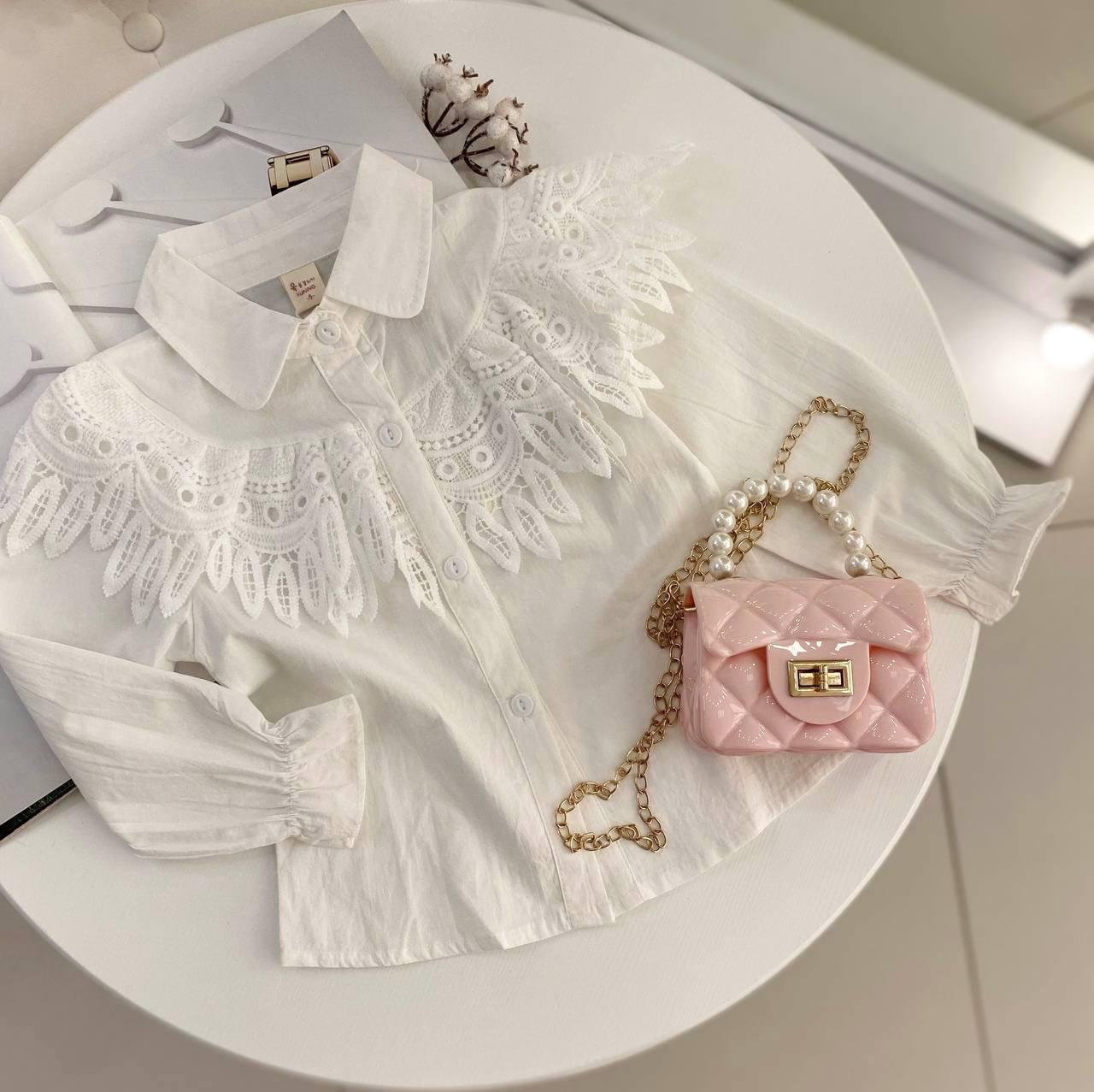 Нарядна шкільна біла блузка на дівчинку з мереживом Біла 2002 94, Xuning, Белый, Для девочек, Весна Осень, 4 года, фото 1