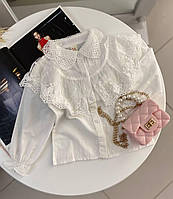 Нарядная школьная белая блузка с кружевом 21Q09 95, Xuning, Белый, Для девочек, Весна Осень, 4 года