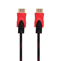Кабель Cable HDMI- HDMI 1.4V 5m (Тканевый провод) Цвет Чёрно-Красный