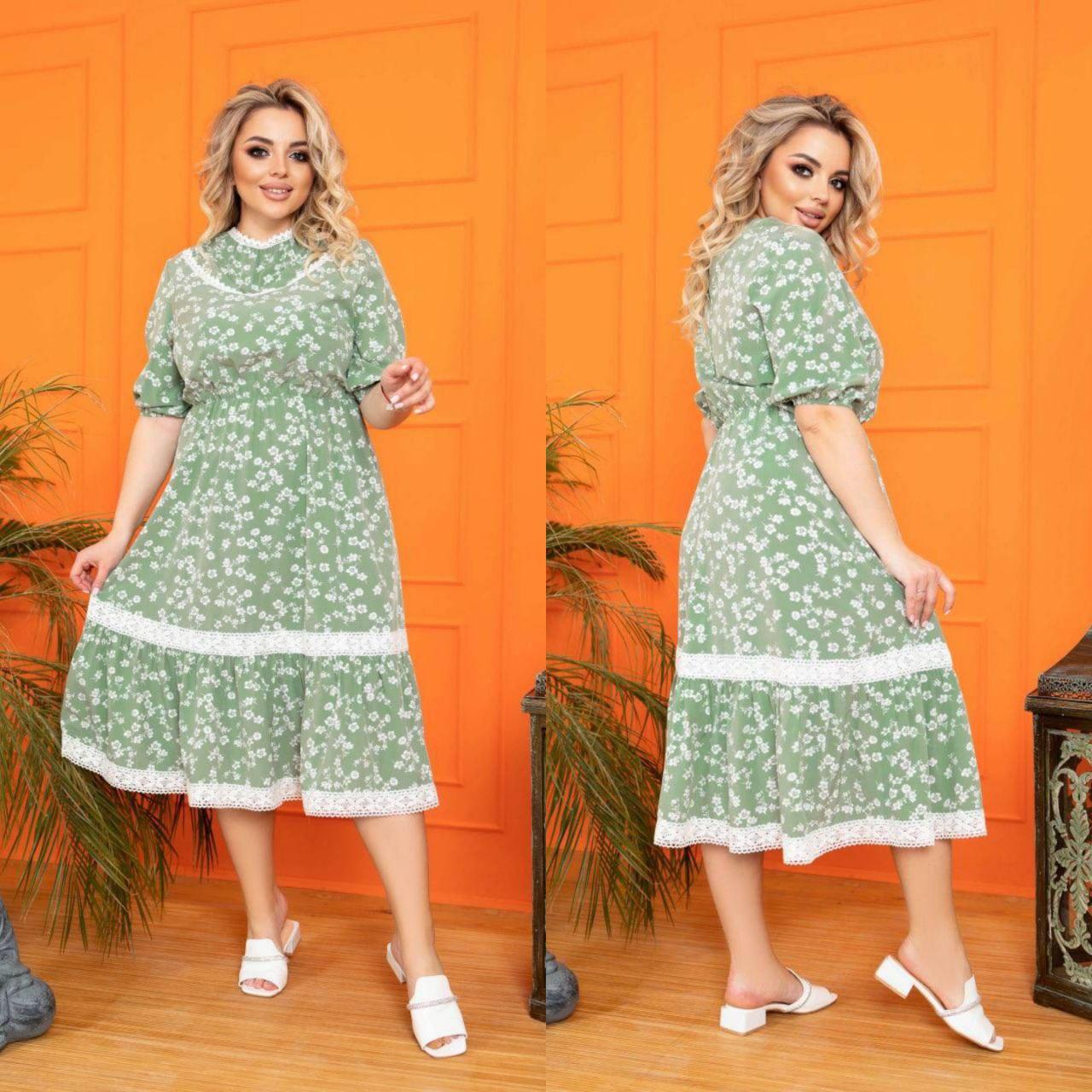 Гарне жіноче плаття міді оливкове з мереживом (4 кольори) ВЛ/-021233