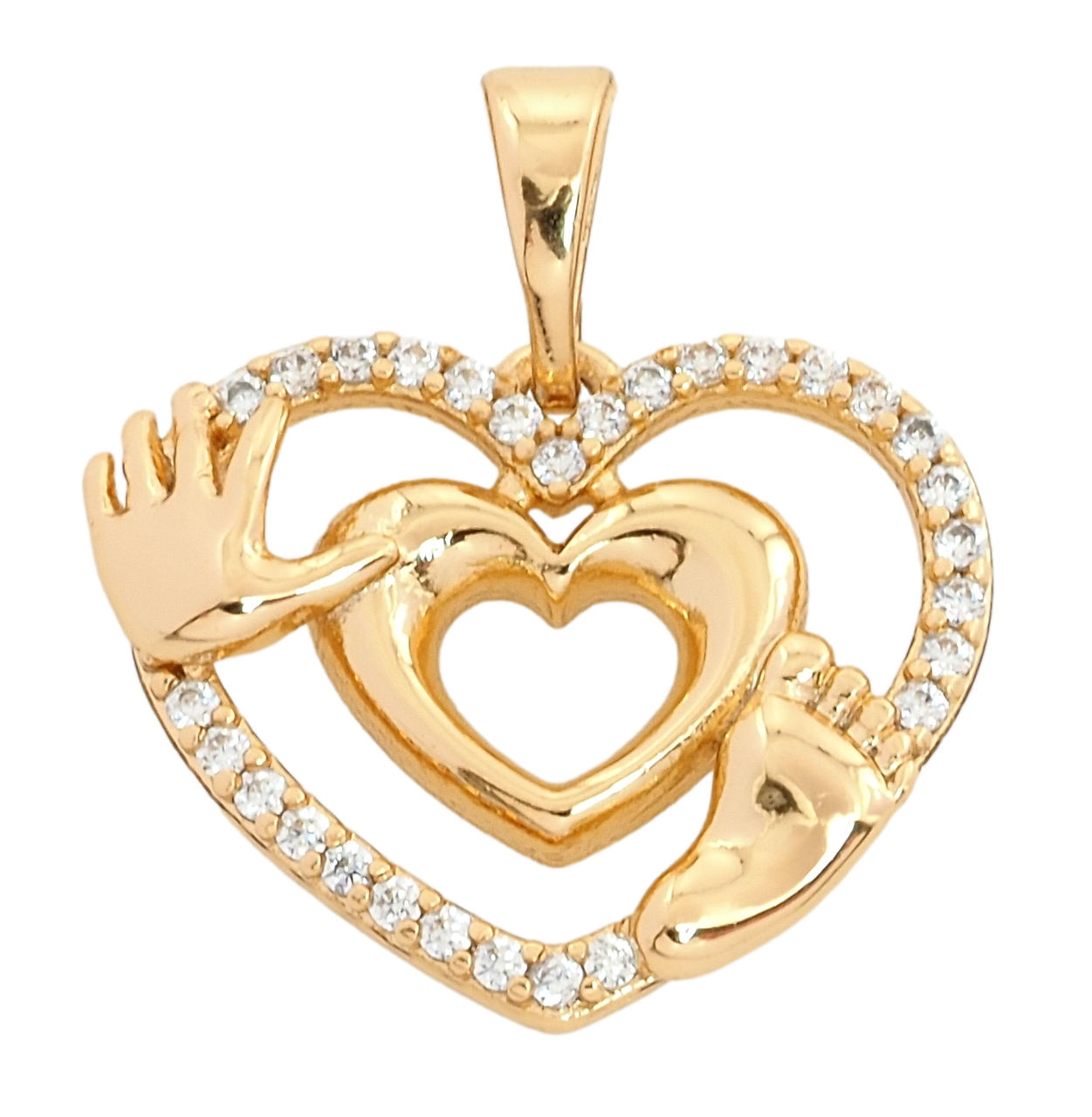 Кулон Xuping Позолота 18K "Сердечко з дитячими долонькою та ніжкою" для ланцюжка до 5мм