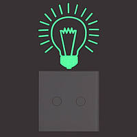 Люминесцентная наклейка "Лампочка" - размер 10*10см (набирает свет и светится в темноте салатовым)