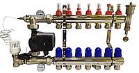 Колектор для теплої підлоги в складі на 7 контурів із насосом латунний "KOER"