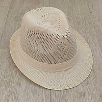 Летняя вязаная шляпа Трилби Молочная с лентой (959)