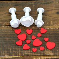 Набор плунжеров для мастики "Сердечка" - в наборе 3шт., размер смотрите на 3ьем фото, пластик