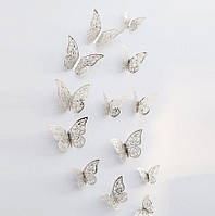 Бабочки на скотче серебристые - в наборе 12шт. разных размеров, в набор входит 2-х сторонний скотч