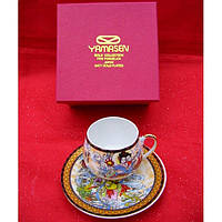 Фарфоровый чайный сервиз 1 чашка + 1 блюдце "Красотки" 110 мл (22533)