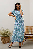 Летнее штапельное платье Хенни свободного кроя с цветочным принтом джинс 42-56 размеры