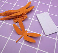 Декор для стен стрекозы оранжевые - в наборе 20 штук размером 7*3,5см, картон, есть 2-х сторонний скотч