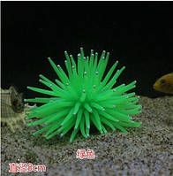 Декор для аквариума зеленый "Морской еж" - диаметр 7см, силикон, (безопасный для рыб и креветок)