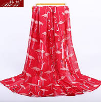 Женский шарф с фламинго, красный - размер шарфа приблизительно 160*60см, шифон