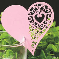 Банкетная карточка "Сердечко" свтло-розовая - в наборе 10шт., (размер 8*8см), картон