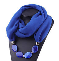 Женский синий шарф с ожерельем - длина шарфа 150см, ширина 60см, смешанный хлопок