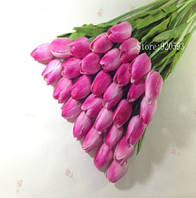 Искусственные тюльпаны розовые - 5 штук, на вид и на ощупь как живые, длина 34см, длина бутона 5см