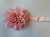 Светло-розовая детская повязка с цветком - окружность 40-50см, диаметр цветка 9см