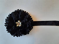 Чёрная детская повязка с цветком - окружность 40-50см, диаметр цветка 9см