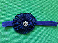 Повязка для девочки синяя - размер цветка 7см, размер универсальный (на резинке)
